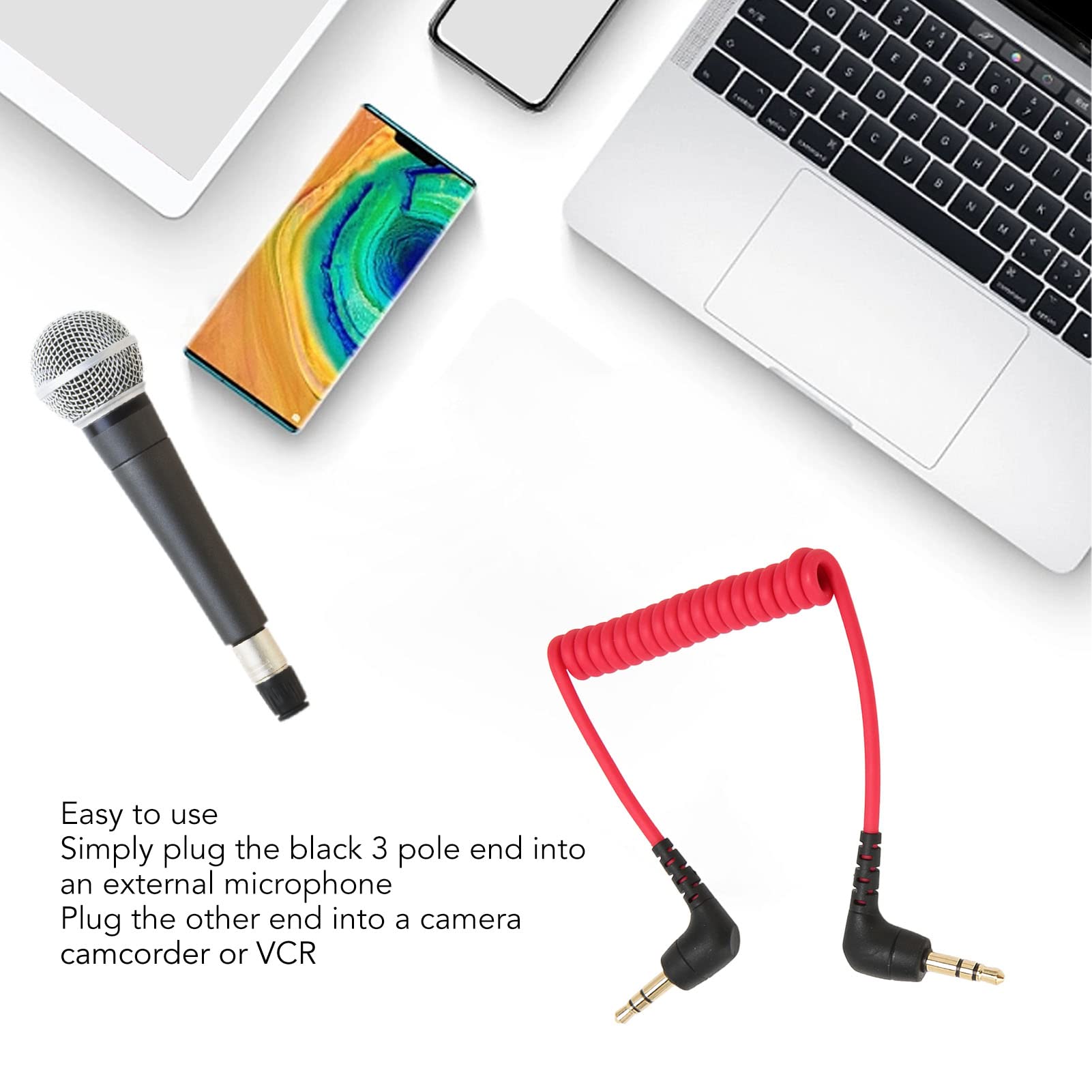 Kabel Audio 3,5 Mm, Gniazdo TRS 3,5 Mm Męski na Męski Kabel Krosowy SC2 Kabel Mikrofonowy Stereo Aux Audio Przewód Spiralny (do 50 cm)