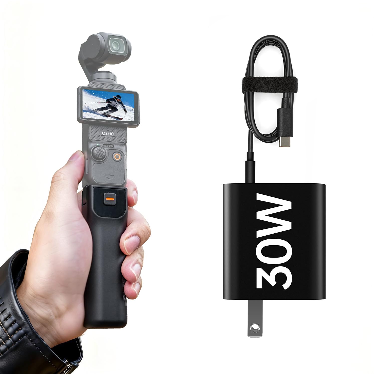LKTOP Battery Handle+30W Charger for DJI Osmo Pocket 3, Xtra Muse Accessories, 5000mAh 22.5W Fast Power Stick Portable Grips, 1/4" Threaded, 6hr Battery Life (Charging Time: 35min Camera, 80min Self)