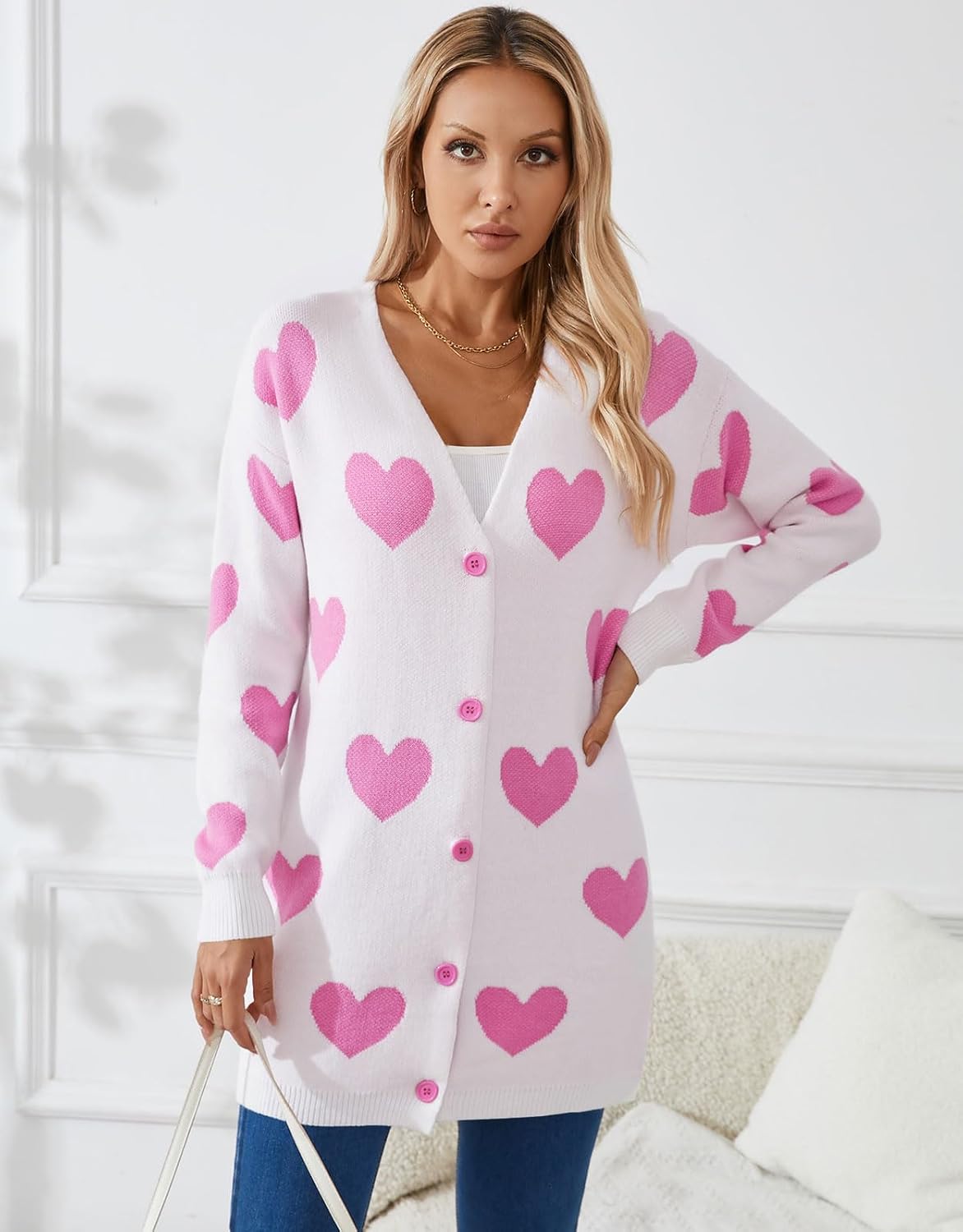 Womens Halloween Long Sleeve Open Front Cardigan Casual Loose Cute Heart Knit Cardigans - Image 2