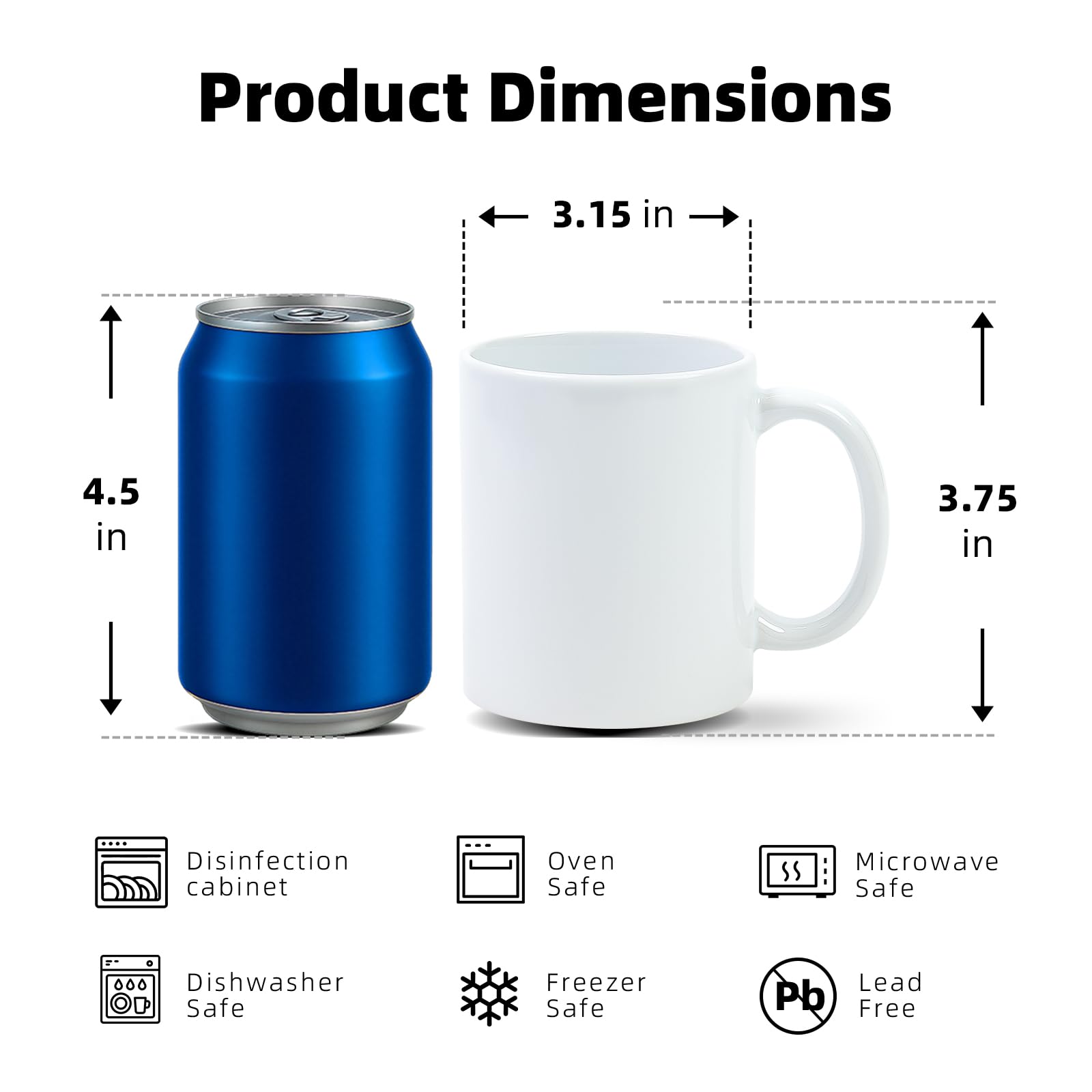 Taza de café por sublimación de cerámica blanca de 11 onzas en caja de regalo blanca, blanca, caja de 36