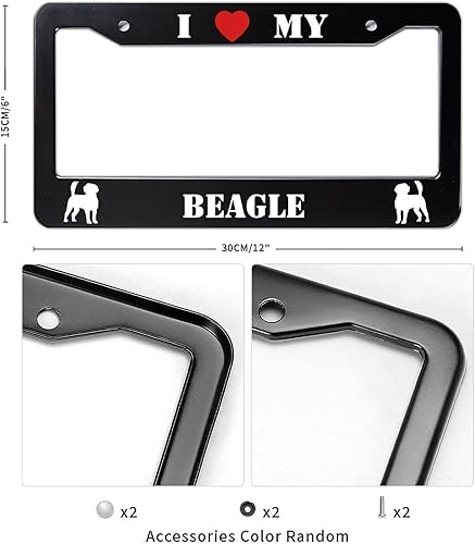 Miniatura 2 de Marco de matrícula con texto en inglés "I Love My Beagle" con corazón rojo decorativo de metal para placa de automóvil, etiqueta de regalo para