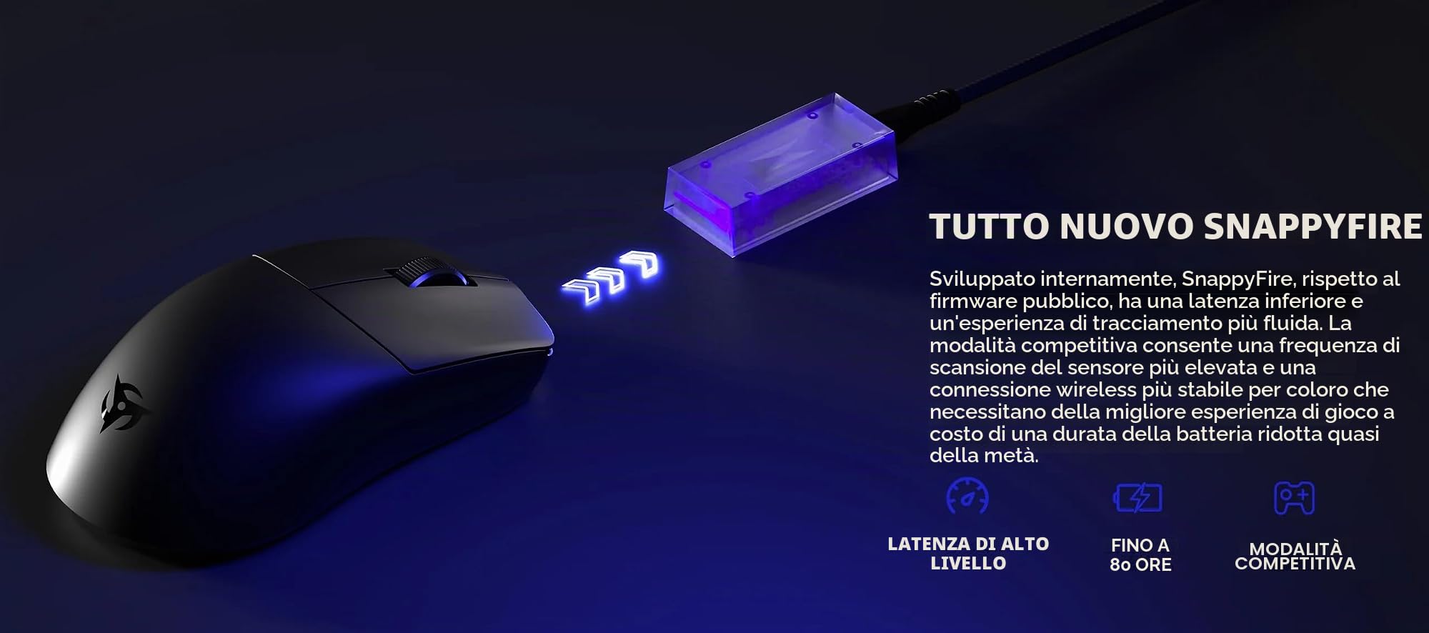Ninjutso Sora V2 8K Mouse Wireless Gaming (39g) - Sensore AIMNINJA, 26000 DPI, Ricevitore SnappyFire 8K Incluso, Policarbonato, Nero