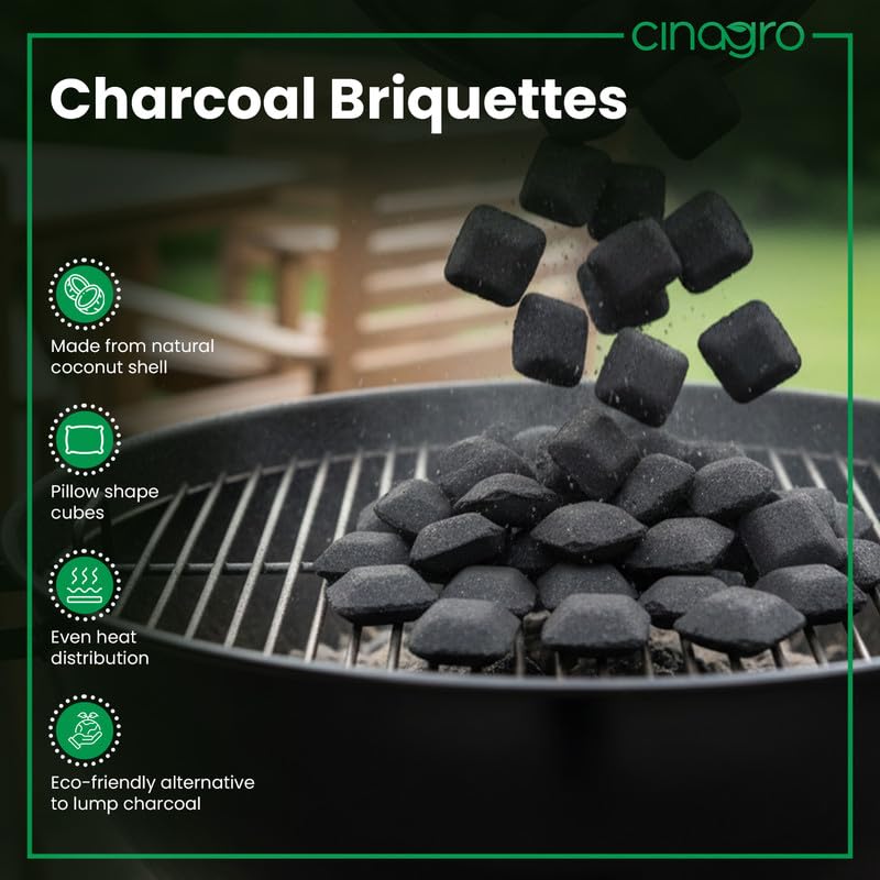 Image of Cinagro Charcoal Briquettes, 500g, All-Natural Coconut Shell, Low Smoke | Pillow Shape Long-Lasting Fire Cubes for Smoky Heat, Even-Burning for BBQ