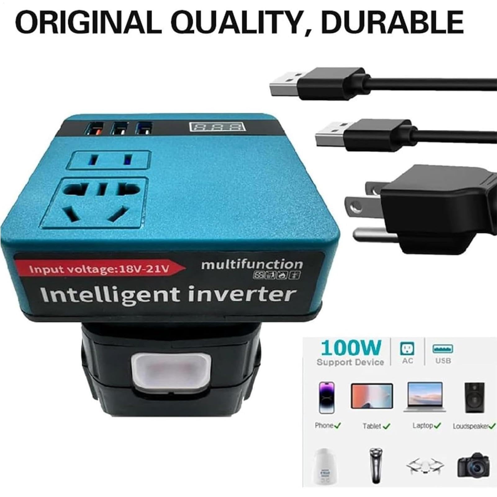 Inverter de batería Inteligente, inversor de batería portátil | Convertidor de batería al Aire Libre con Pantalla Actual | Generador de la estación de alimentación, Salida de batería del Adaptador de