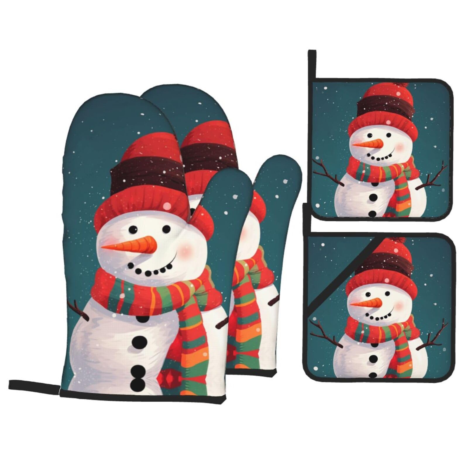 Maniques de cuisine bonhomme de neige Noël lot de 4 pour four pâtisserie grillades