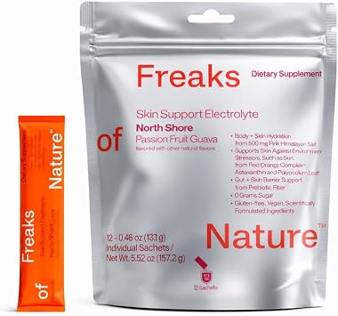 Freaks of Nature Skin Support Electrolyte | Whole-Body Hydration | Zero Sugar| Internal Protection Against UV Damage | Supports Gut microbiome| 12-Count, Passion Fruit Guava
