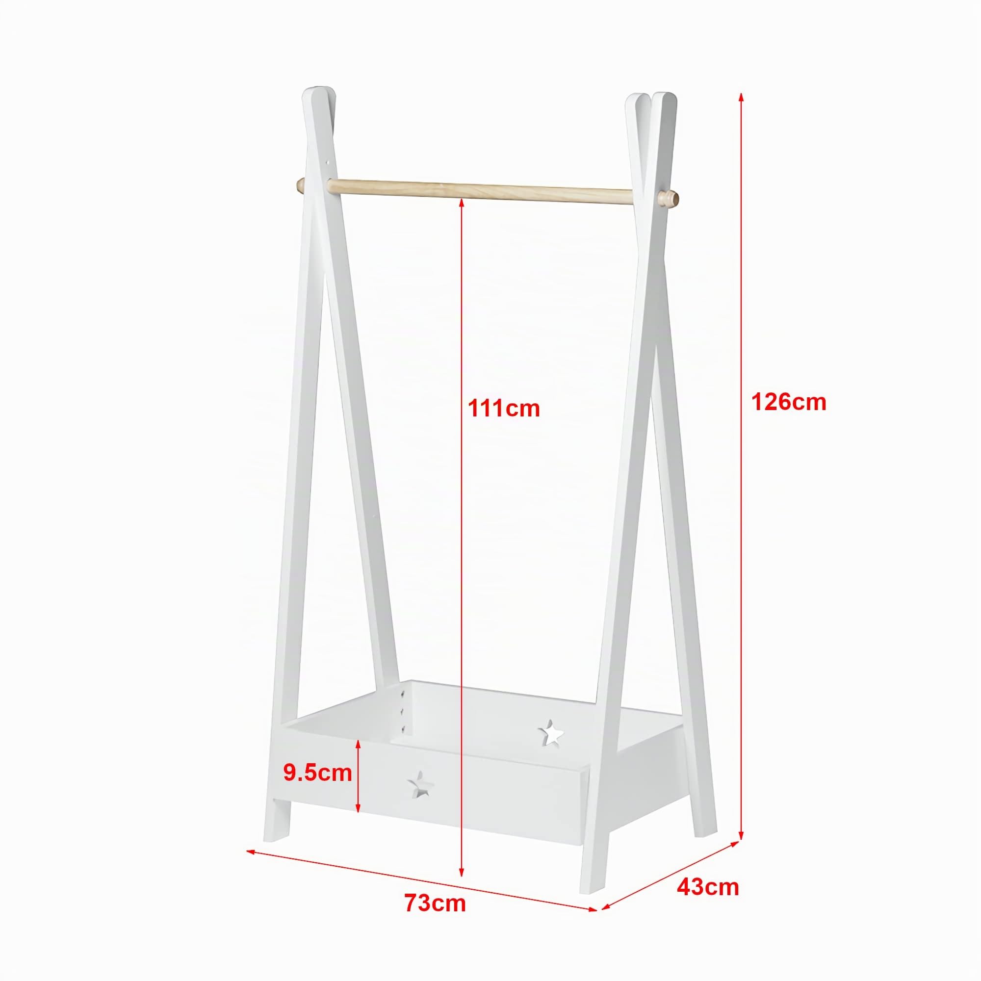 [en.casa] Perchero Burro Infantil Colgador para Ropa con Compartimiento Perchero de Pie Ecológico 126 x 73 x 43 cm Bambú MDF Natural/Blanco