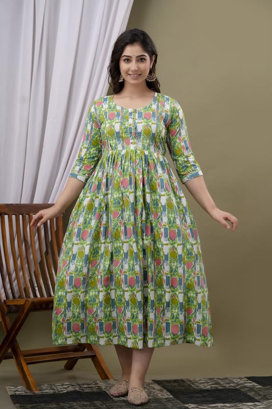 Image of JAIPURFAME Stylish Women's Pure Cotton All Over Printed Kurti Gown, Maternity Dress, and Feeding Dress - Comfortable and Elegant Maternity Wear for Women