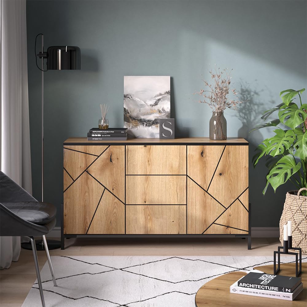 Vicco Kommode Hatto, Eiche, 124 x 69.6 cm | geeignet zur Ablage und Aufbewahrung im Schlafzimmer