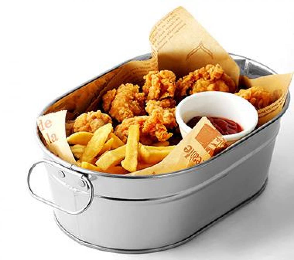 Cubo de Metal para Aperitivos de Acero Inoxidable, Cubo para Pepitas de Pollo, Plato para mariscos, contenedor, Bandeja para Servir Comida para Fiestas