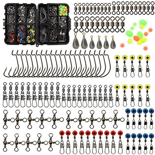 Croch 160pcs/box Fishing Accessories kit with Tackle Box,Including Fishing Swivels Snaps, Bullet Bass
