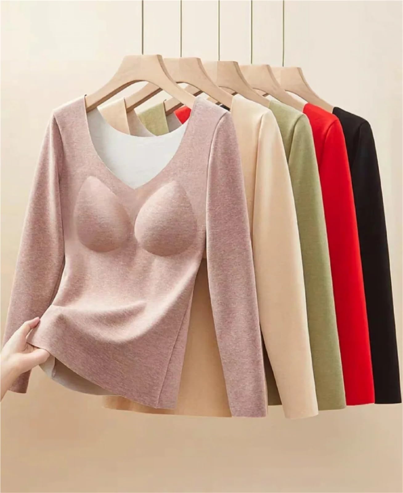 Conjuntos de Ropa Interior térmica for Mujer, Camiseta Lisa sin Costuras, Calzoncillos Largos 2 Piezas, Conjunto Forro Polar Doble Cara, otoño e Invierno para Esquí,Moto