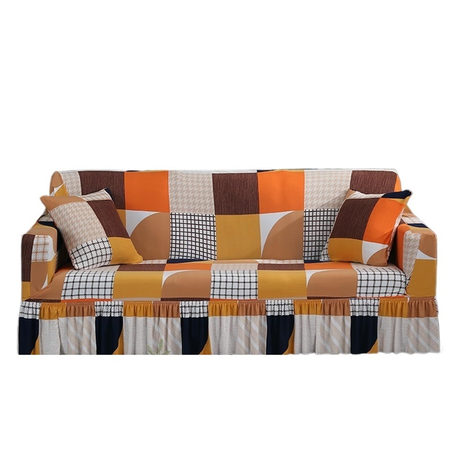 SUBLXPoten Sofa Cover with Skirt 1/2/3/4 Seater Sofa Couch Cover with Skirt Washable Elastic Stretchable Easy Fit Universal Furniture Protector(Color 27,3-seater(190-230cm))