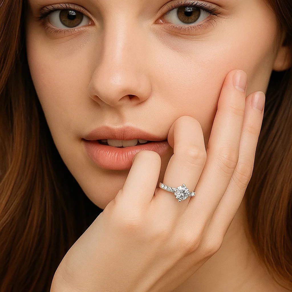 FAIRY COUPLE 0.5ct Hearts & Arrows CZ Promise Ring, 18K White Gold Plated Classic Cathedral Solitaire, Realistic Travel Wedding Ring Alternative R21 - Image 7