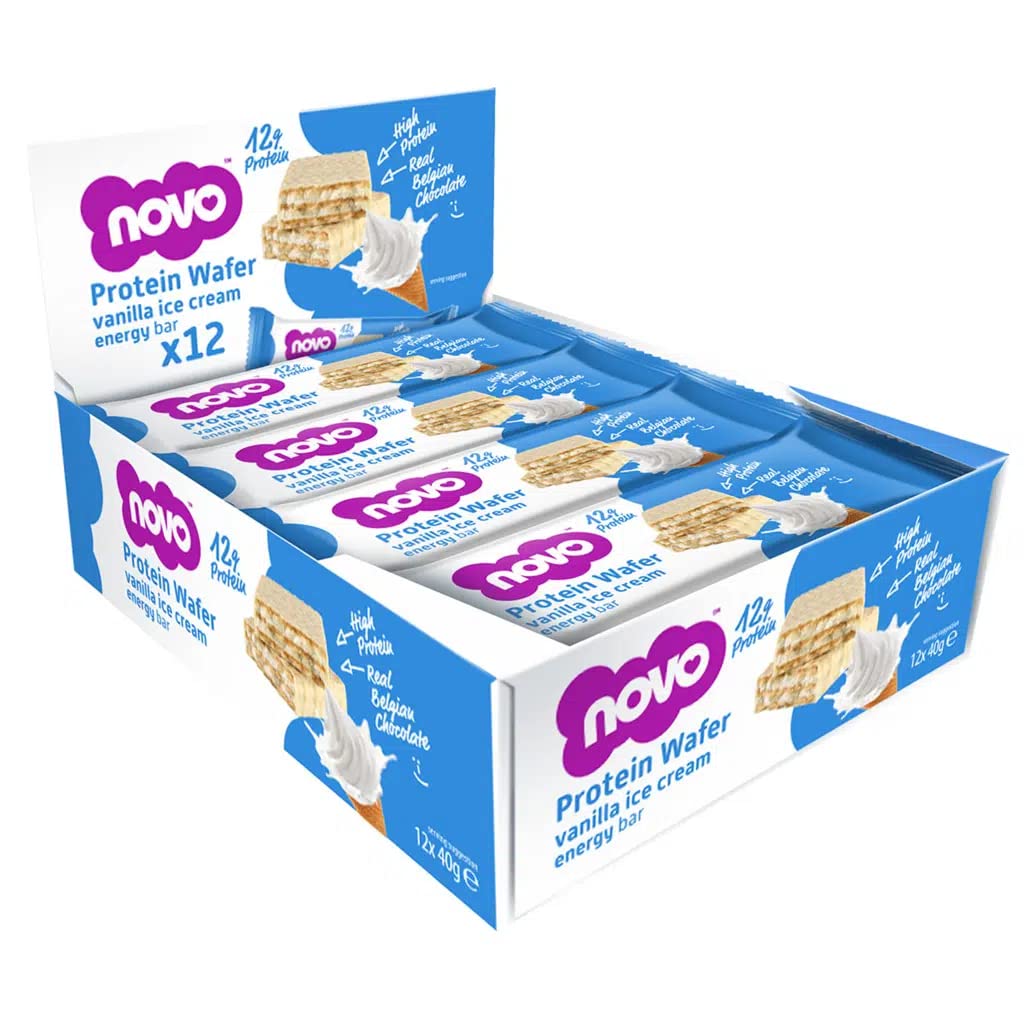 novo protien wafer vanila ice cream healthy snacks low sugar low fat high protien 12pcs per box