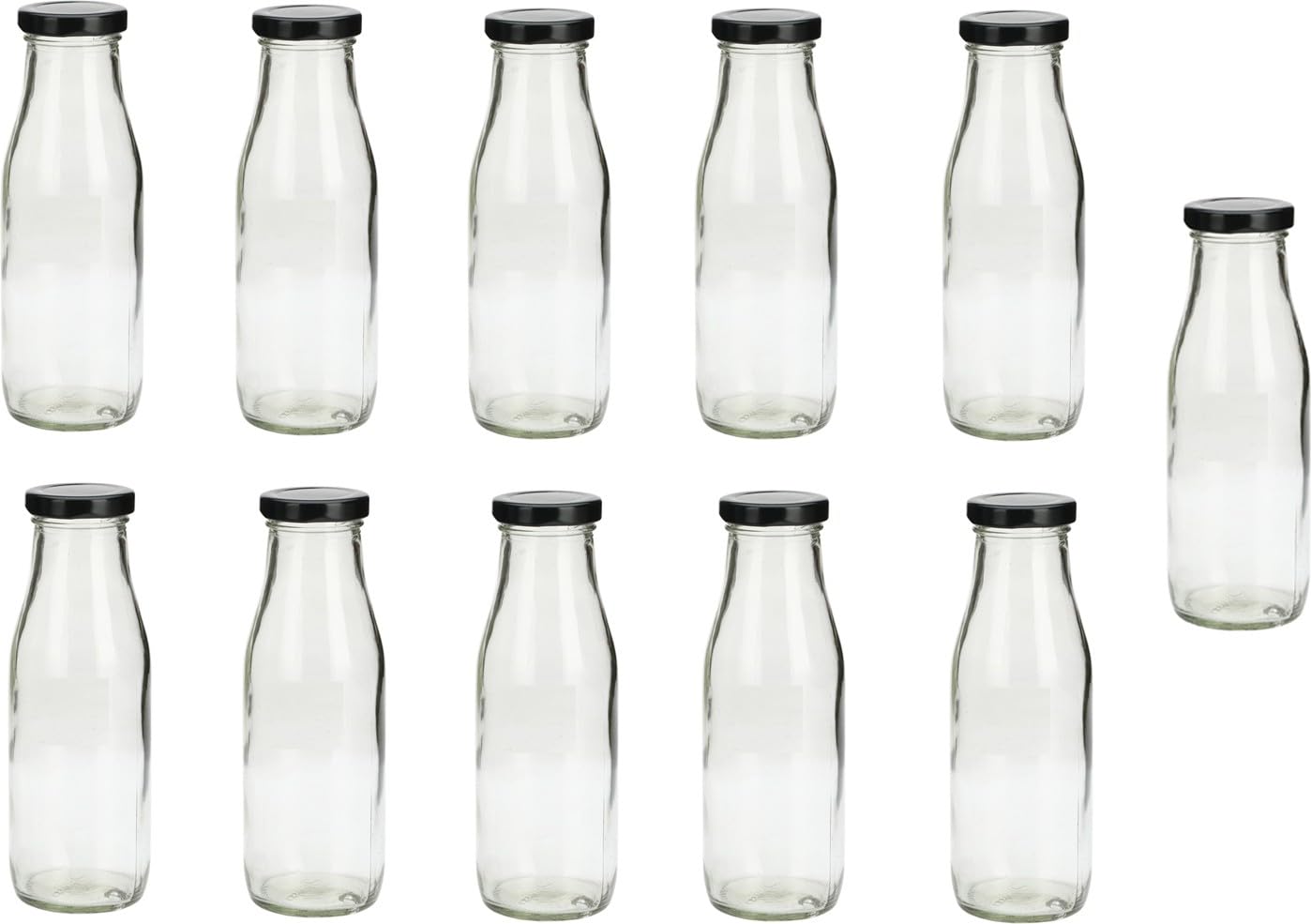 1st Time Multipurpose Kitchen Storage Glass Milk Bottle With Lid, Clear, Pack Of 11, 500 Ml, 6.5 X 6.5 X 20.5 Cm