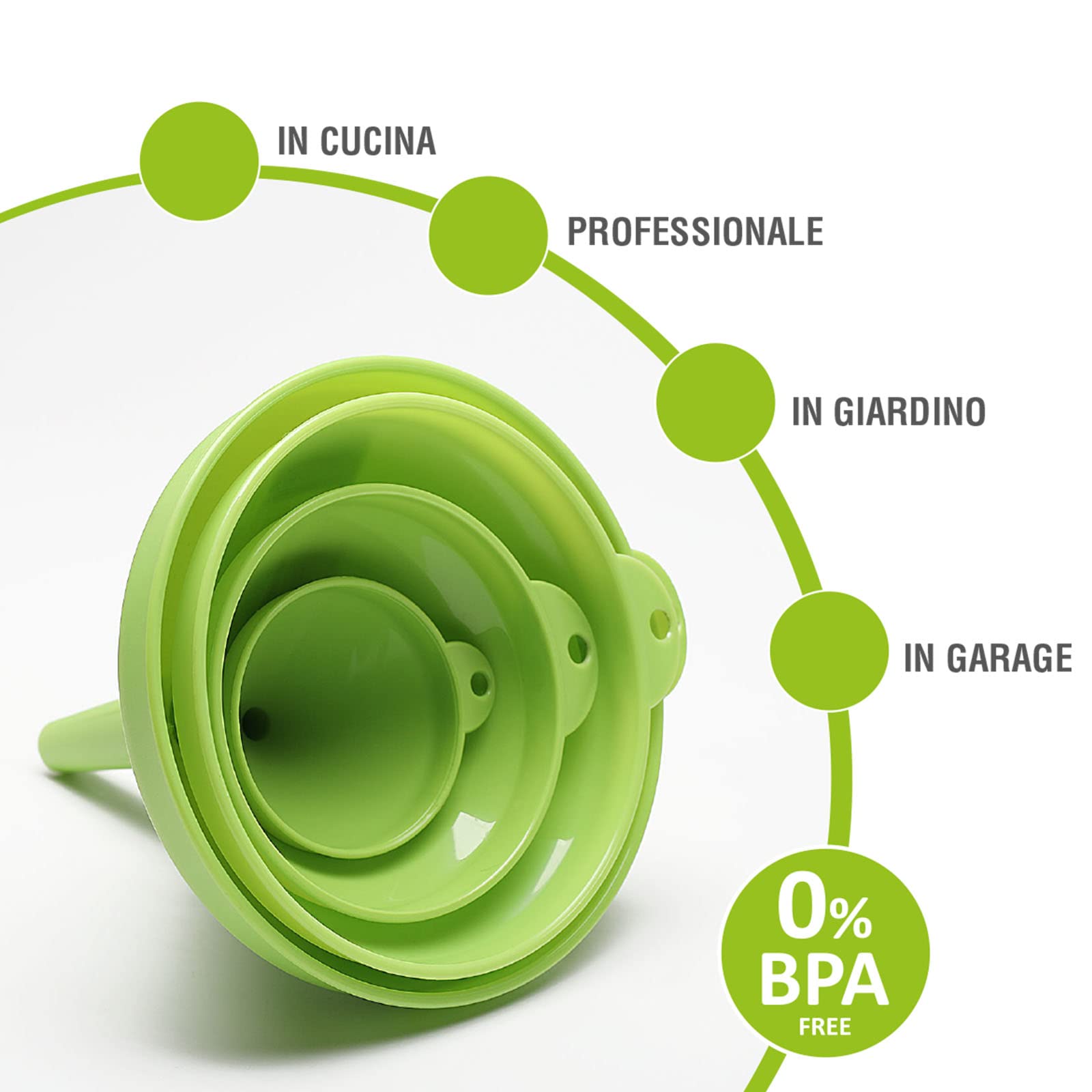 Cosmoplast 4 Kitchen Funnels Diameter 8 12 16 18 cm, 100% Made in Italy, Green - Image 2