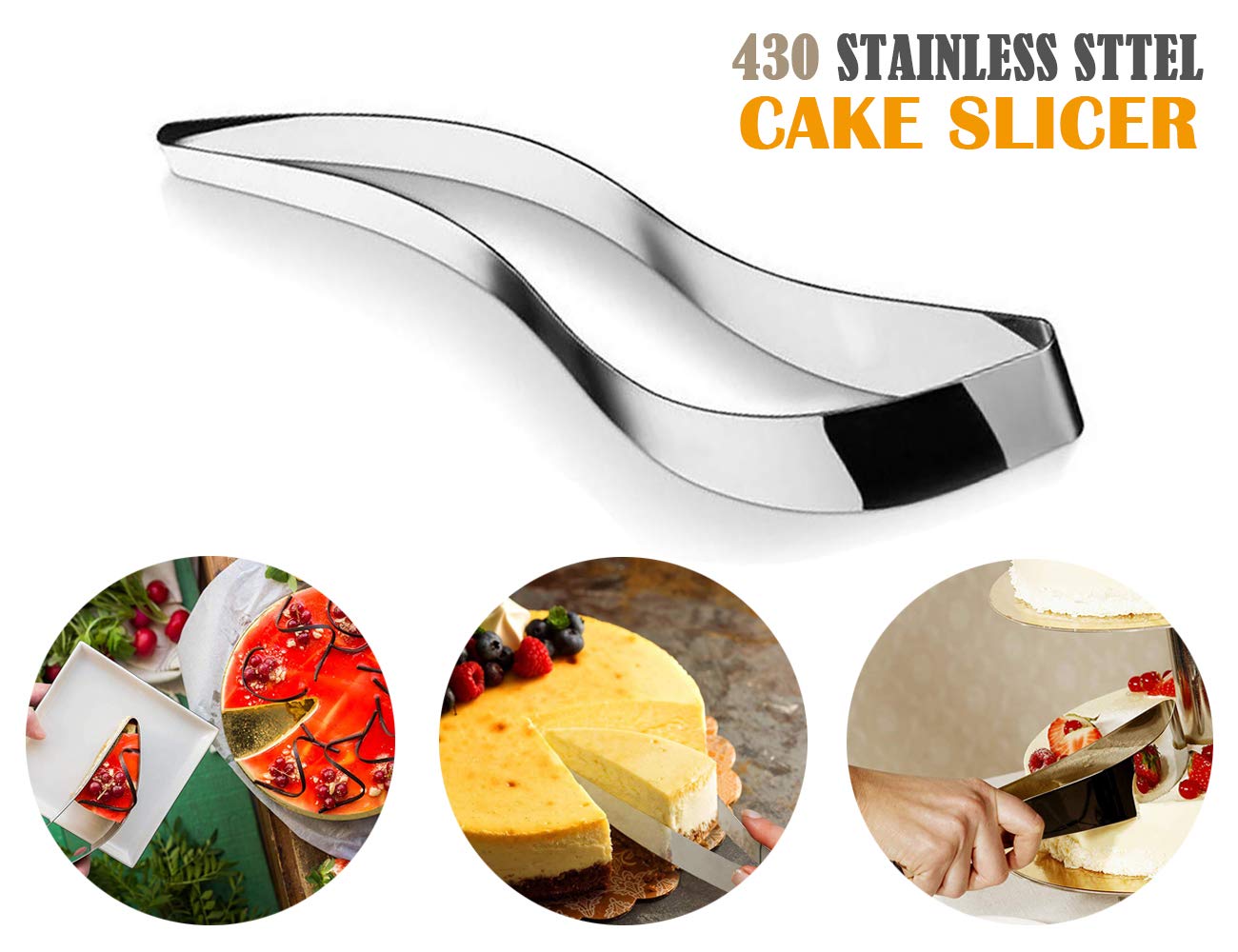 Updated Premium 430 Stainless Steel Cake Slicer One-Hand Design Cake Server Cutter Easy to Use, Easy to Clean, Anti-Rust