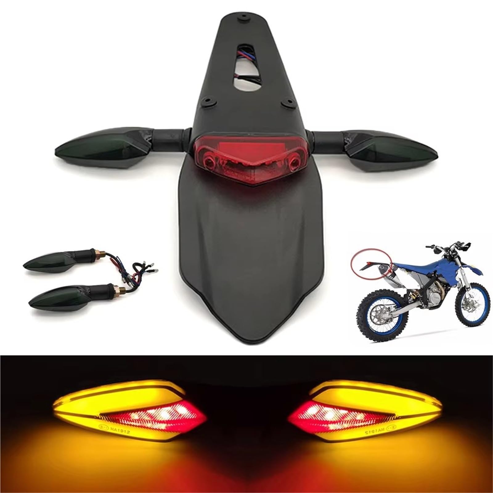 Portatarga Moto Per Parte Posteriore Del Motociclo Per Enduro Motocross Per Supporto Della Staffa Targa Parafango Con Lampada Freno Fanale Posteriore A LED Porta Targa Moto(Red)