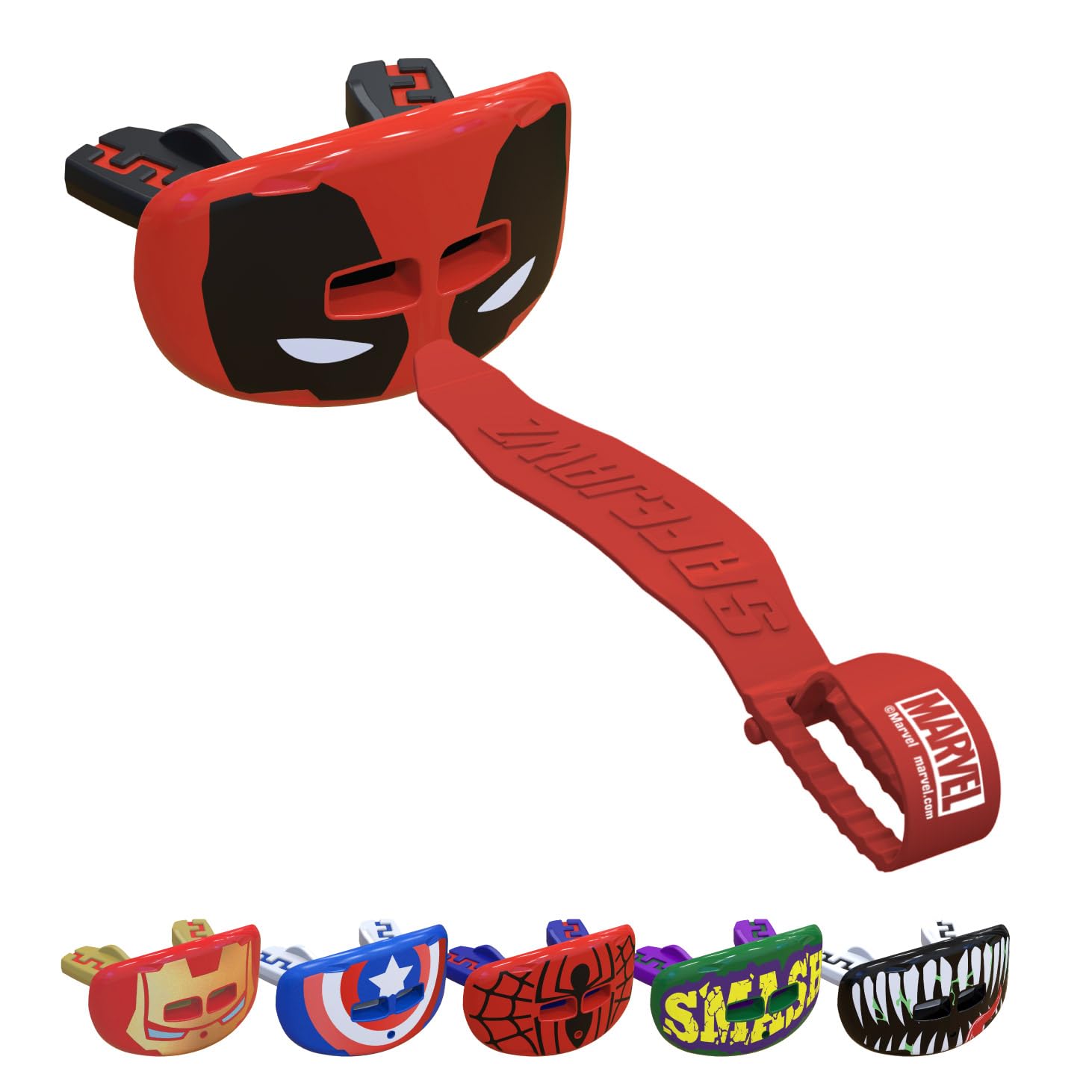Lip Guard, Football Mouth Guard with Connected Strap, Pacifier Lip Protector Adults and Junior, American Football, Lacrosse (Deadpool)