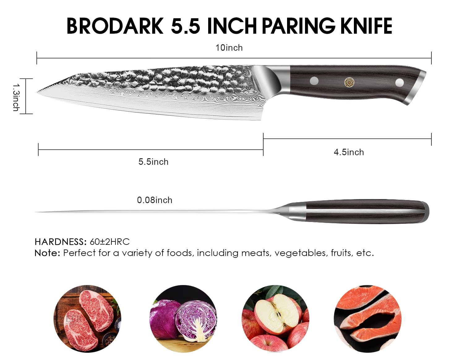 BRODARK Japanese Paring Knife, 5 inch Damascus Utility Knife, Ebony Wood — Amazon image 5