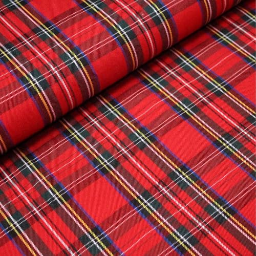 Tissu Tartan Écossais Rouge - Vendu au Mètre - 220g/m² Largeur 150cm