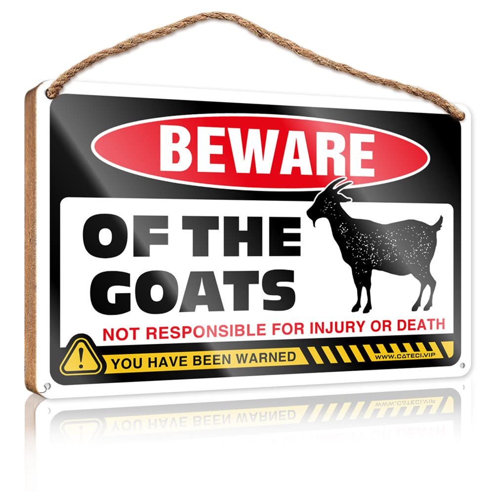 HELIOFORGE Wall Hanging Signs Beware Of Goat Wooden Sign(23X35CM)