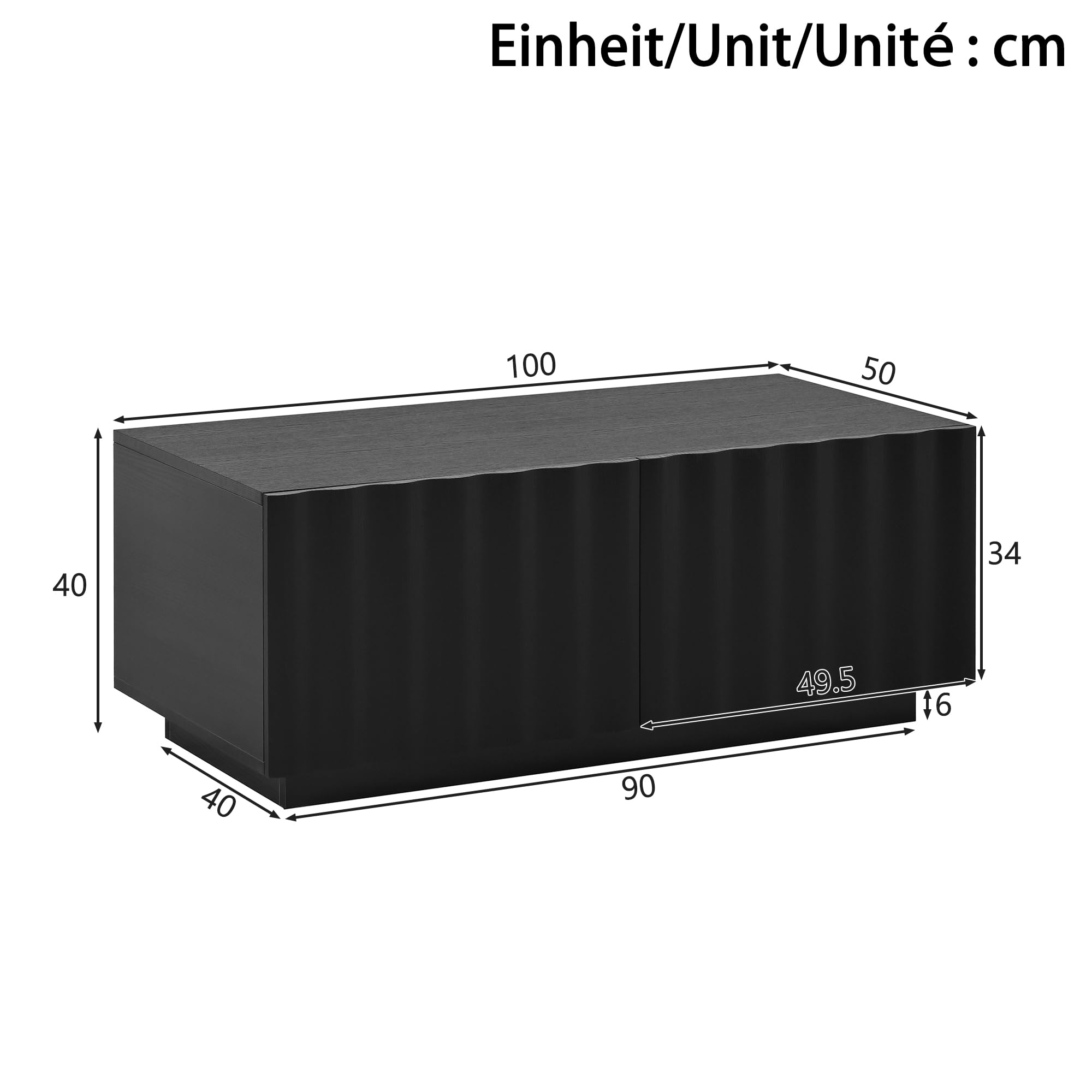 Juego de muebles de salón con diseño de ondas, mueble de TV y mesa de café, almacenamiento moderno, estable, práctico, color negro