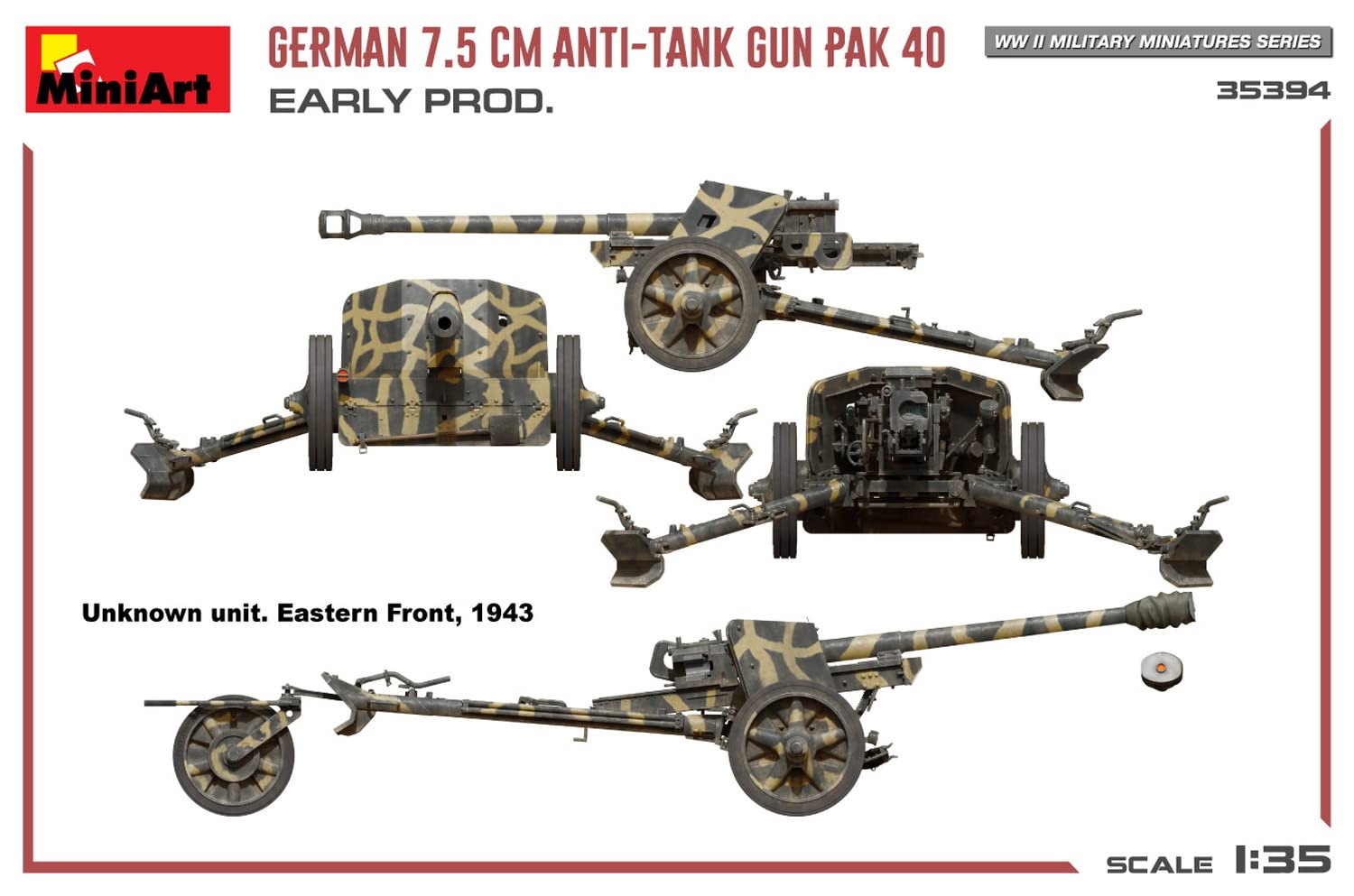 Mini Art 35394 1:35 DT. 7,5cm PaK 40 Frühe Produktion - Reproduction fidèle, modèle réduit, kit Plastique, Bricolage, Hobby, Collage, modèle réduit, Assembler, Non Peint