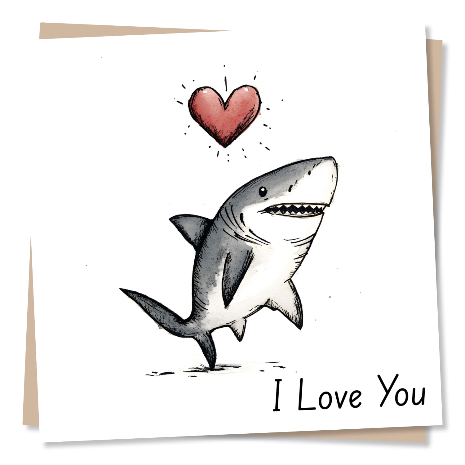 Adorable Happy Anniversary or Just a Note Card For a Loved One - Shark Lover - Heart, Heartfelt Love You - Animals, Sealife - For a Friend, Bestie, Special Someone, Relative, Partner, Husband, Wife