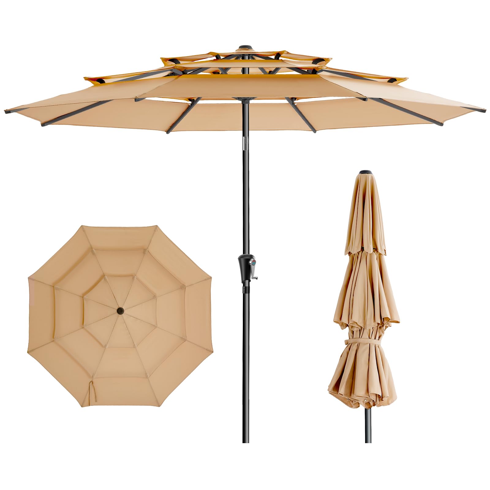 HOMSHADE 9FT 3-Tier Patio Umbrella