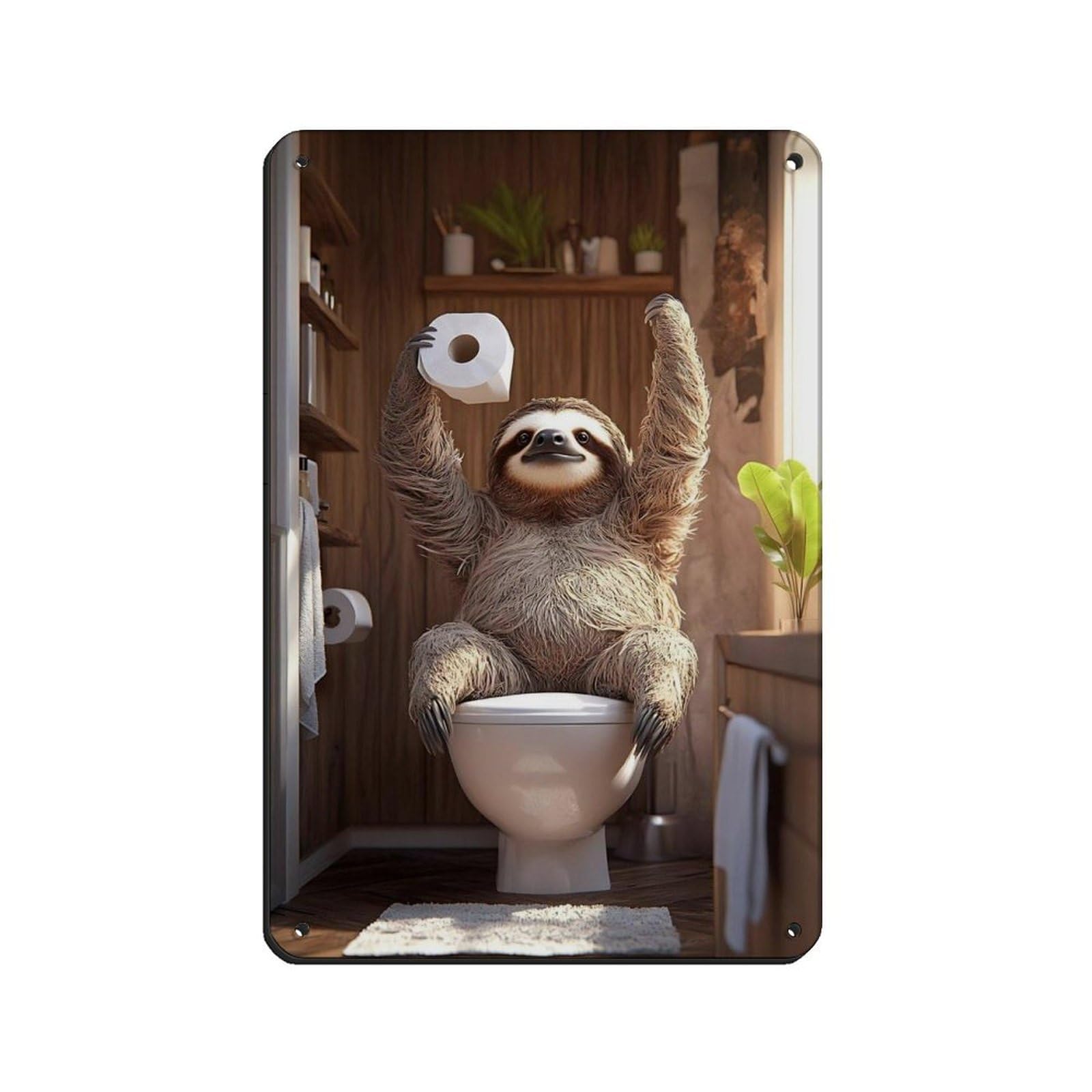 Lxwnze 20L X 30W Cm Sloth On Toilet, Cute Animal Poster Tin Sign Vintage Metal Pub Club Cafe Bar Home Wall Art Decoration Poster Retro 8X12inch(20X30cm)