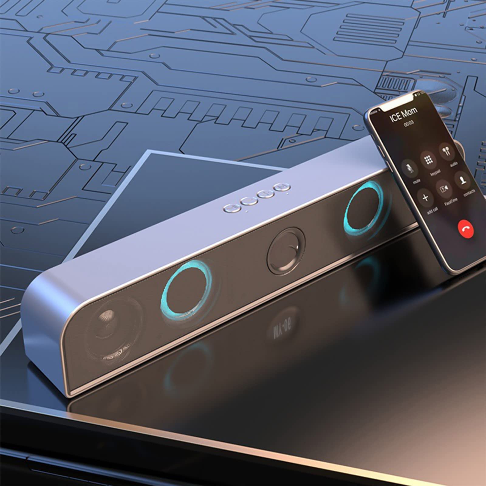 Soundbar Bluetooth, Subwoofer Dźwiękowy Bluetooth Z Dwoma Głośnikami I Diodami LED, Dźwięk Przestrzenny 360°, Połączenia Głosowe HD, HiFi Space Surround Sound Enjoy, Do PC TV Theatre