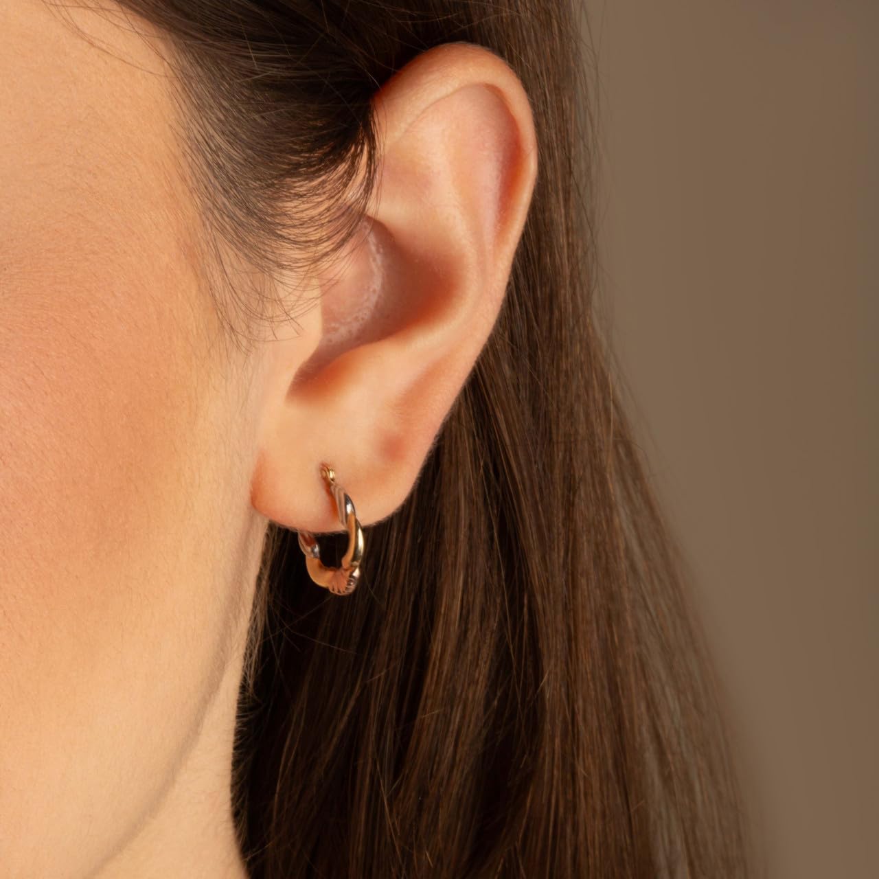 Gold Textured Hoop Earrings for Women | 10K or 14K Tri-Color Yellow, White, and Rose Gold