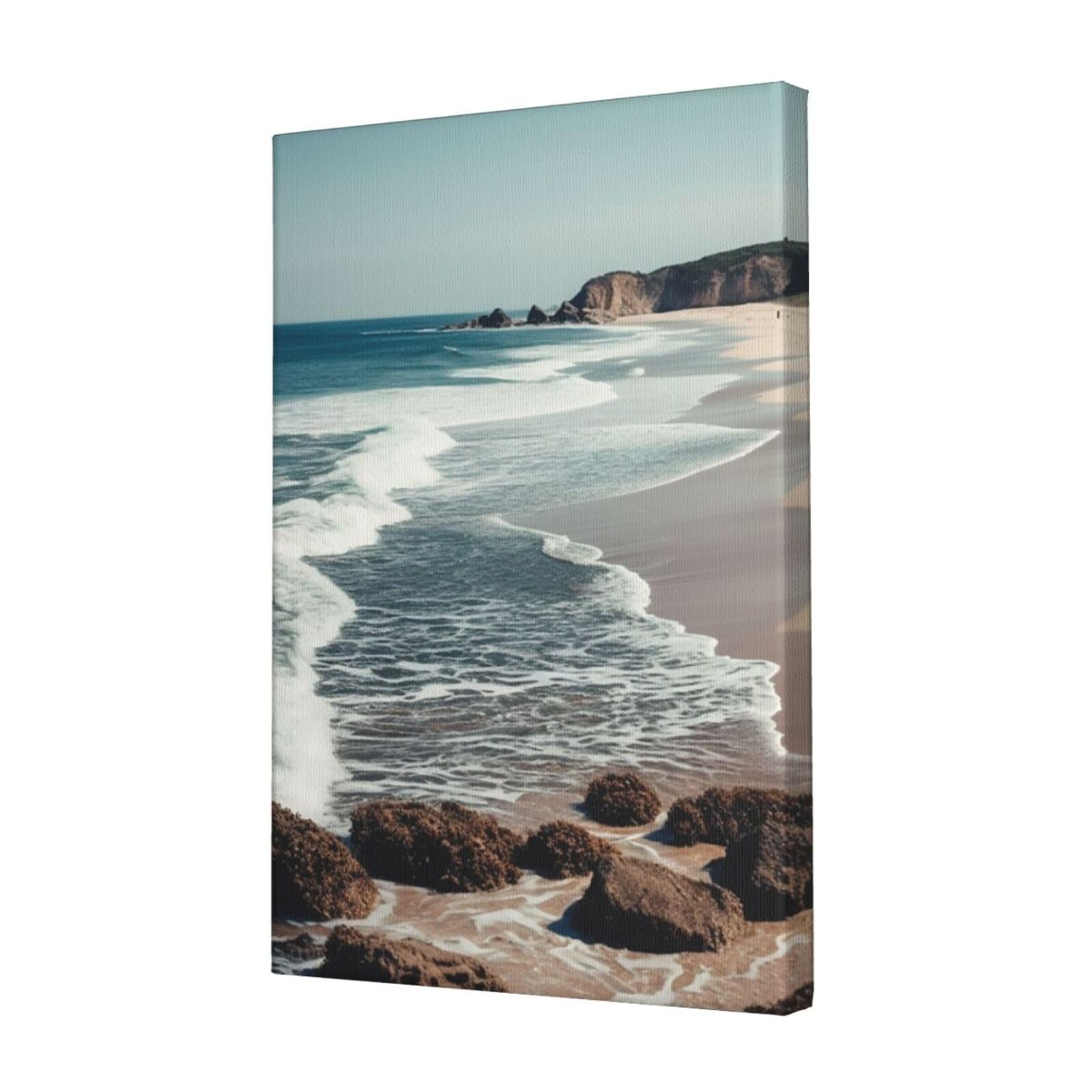 FodPand Beach Ocean Shore Canvas Wall Art for Living Room Wall Decor 12"x18" Modern Artwork Painting Pictures Hanging Canvas Prints Aesthetic Wall Art for Bedroom Bathroom Office Wallart Decor