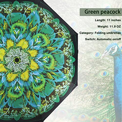 Image of SIEPASA Windproof Travel Compact Umbrella-Automatic Umbrellas for Rain- Folding Umbrella, Travel Umbrella Compact, Small Portable Windproof Umbrellas for Men Women Teenage. (Green Peacock)