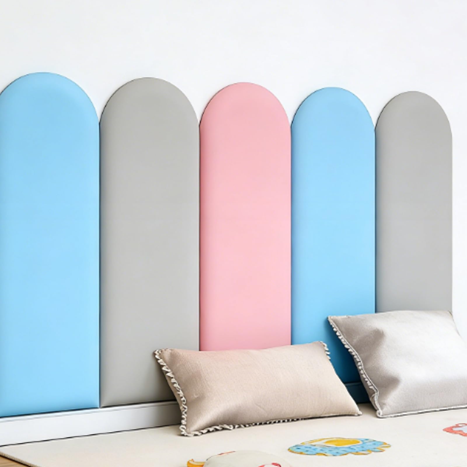 4 pezzi di pannelli murali 3D, imbottitura murale autoadesiva PU impermeabile per camera dei bambini, pannello murale imbottito con adesivo, testiera anti-collisione per letto (rosa)