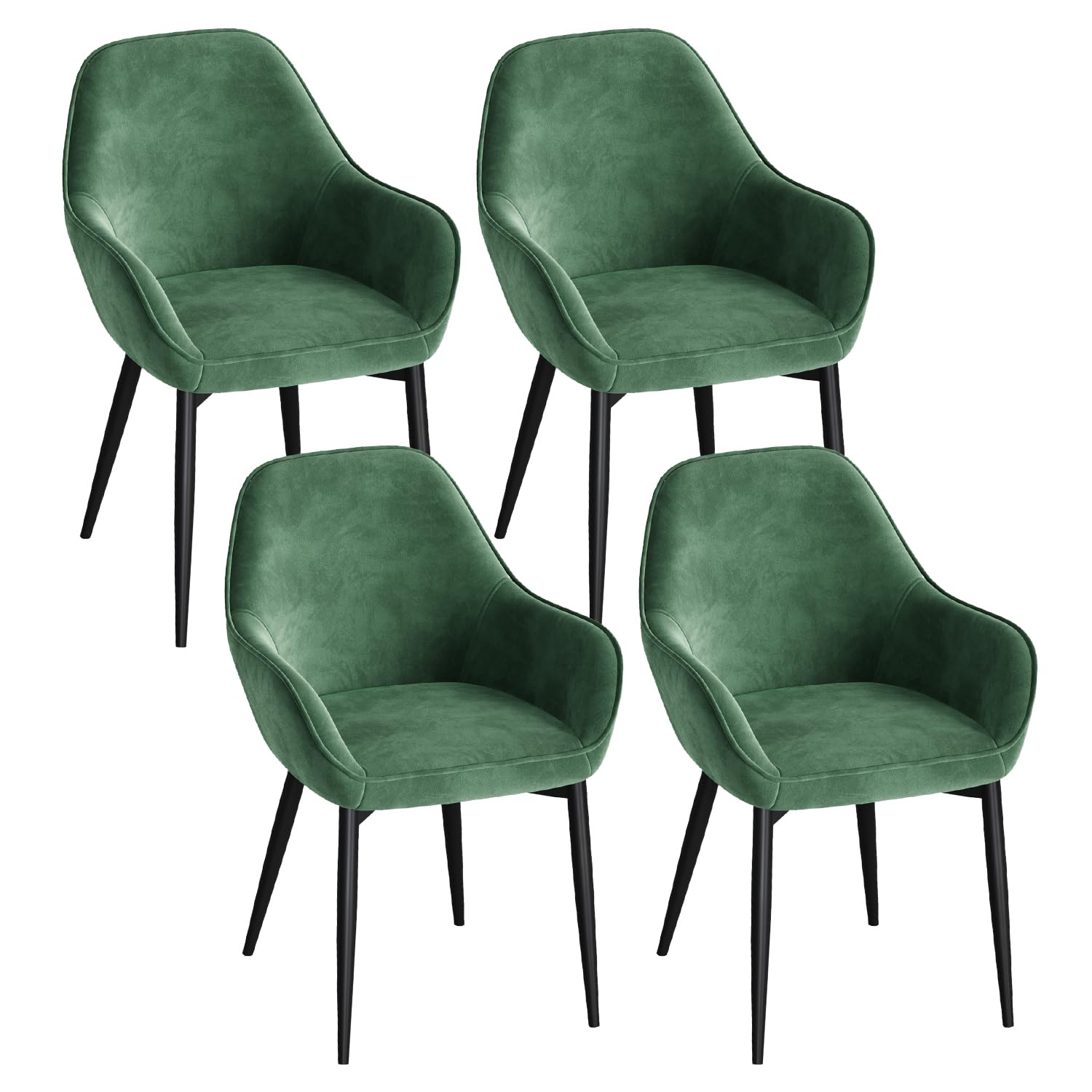 ELUCHANG Silla de Comedor Tapizada Terciopelo con Reposabrazos Pack 4, Ergonómica para Cocina, Dormitorio, Sala, Carga 150kg, Patas de Metal Estable, Verde