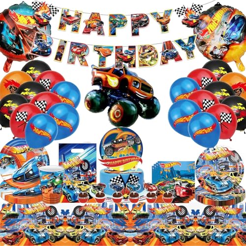 Ornamentos de aniversário carro, conjunto de 108 peças de carro decoração de aniversário, decoração de festa de carros, Geburtstag Party Cars toalha de mesa, pratos de papel etc. festa de aniversário