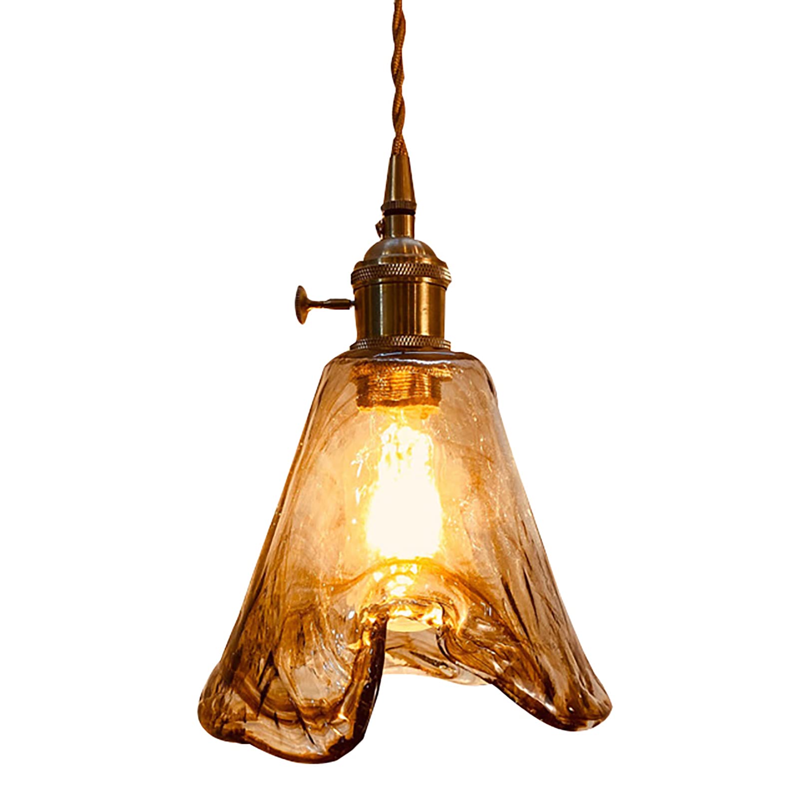 KXEcoLife Vintage Amber Glass Pendant Light for Kitchen Island and Hallway Modern Brass Chandelier with Hanging Fixtures 15.5x21cm