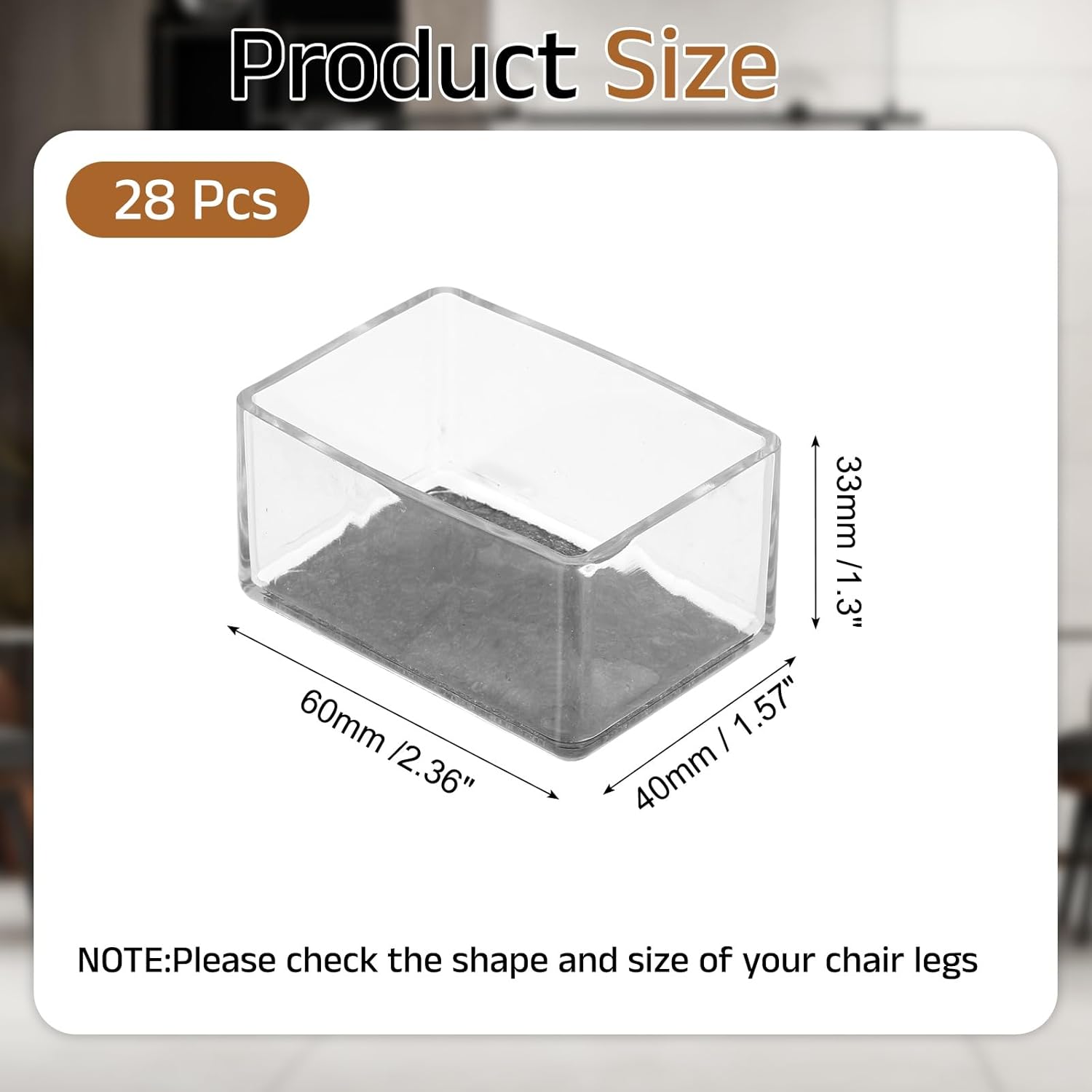 PATIKIL 28Pcs Rectangle Chair Leg Protectors, 2.36x1.57 PVC & Felt Furniture Chair Leg Cover Caps for Hardwood Floors Elastic Scratch Reduce Noise Covers Furniture Pads, Clear Black