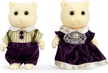 Family Cream Cat Figures Set of 2 Collectible Flocked Mini Dolls with Removable Clothes, Miniature Dollhouse Pretend Play Figures for Kids Ages 3+