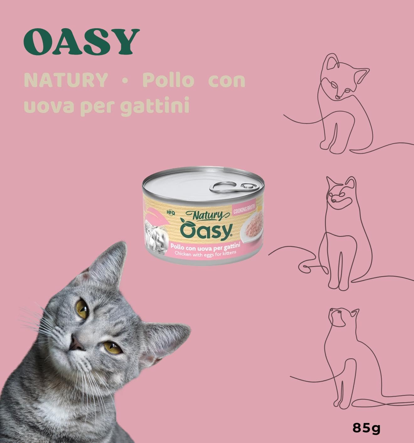 Oasy Feuchte Katze Natury Cooking Broth mit Huhn mit Ei, weiche natürliche Fäustlinge aus Brühe für Kätzchen aller Größen und Rassen | 12 Dosen mit je 85 Gramm