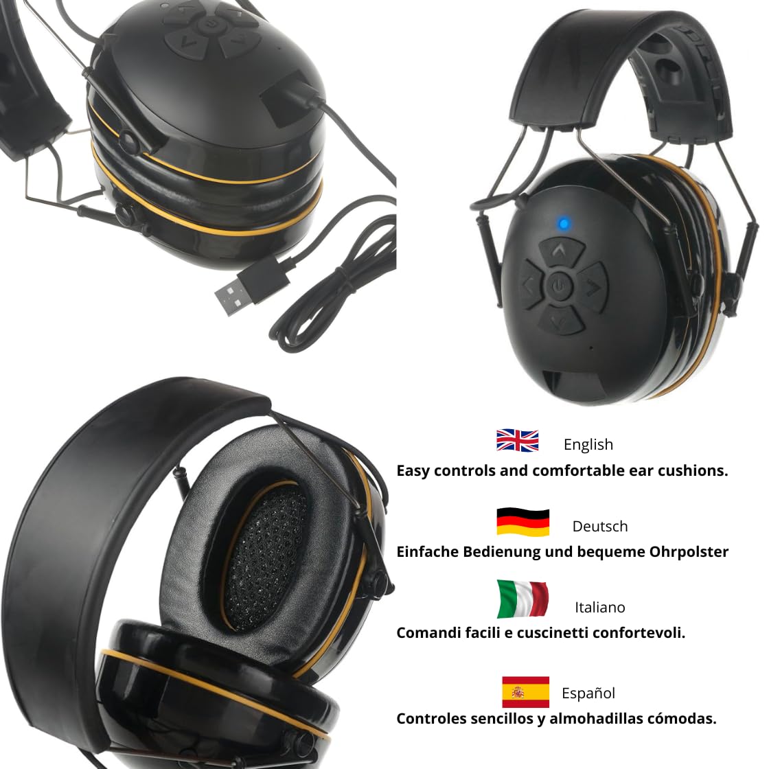 Cuffie Antirumore Bluetooth 5.2, altoparlanti ad alta fedeltà, microfono integrato, autonomia 48 ore, protezione dell'udito SNR 30 dB, ideale per cantiere navale, caccia, falegnameria, lavoro del