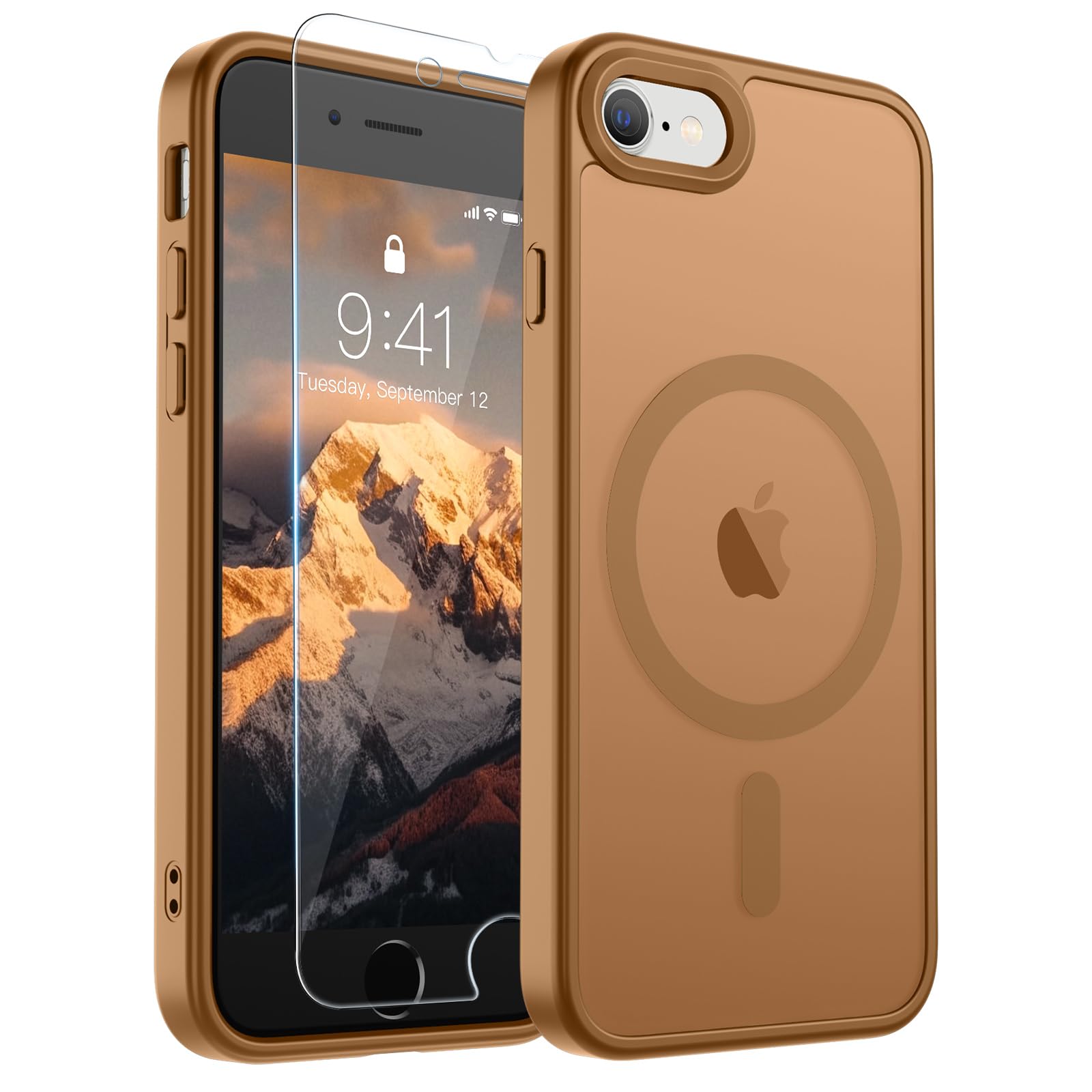 SUPFINE Magnetic for iPhone SE Case 2022 (3rd)/2020 (2nd), iPhone 8 Case | With Screen Protector, Translucent Matte, Compatible with MagSafe, Military Grade Drop Proof, Brown