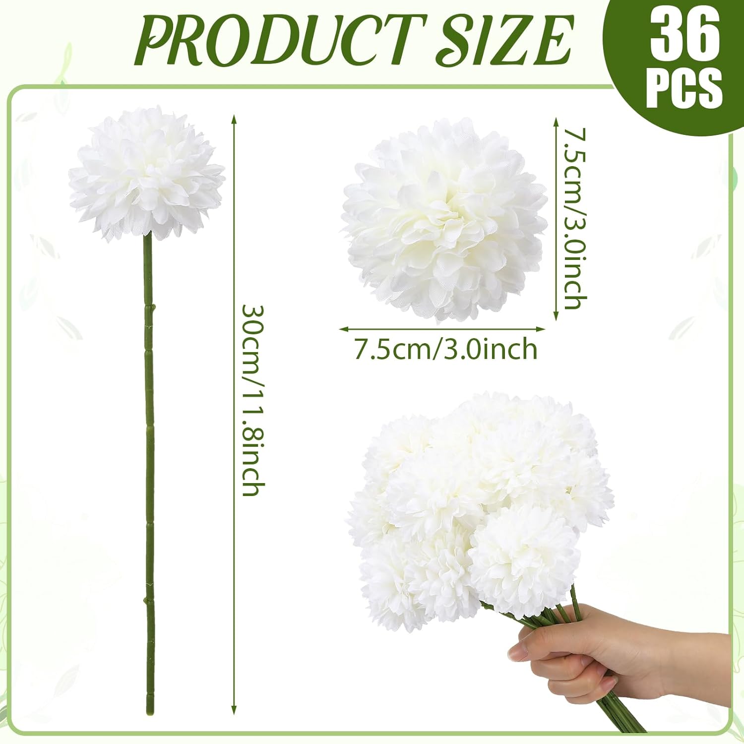 36 Pcs Artificial Flowers Chrysanthemum, Fake Hydrangea Flowers with Stems Ball Bouquet for Home Office Coffee House Table Parties Wedding and Baby Shower Decoration - Image 7