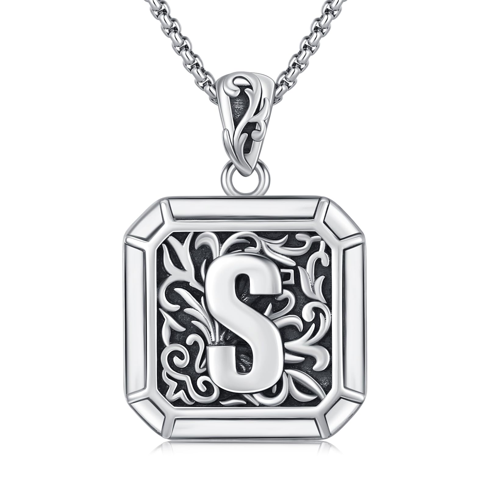 REDSUN Buchstabe Kette 925 Sterling Silber Buchstabe Halskette Retro Oxidation Stil Anhänger Initiale Halskette Amulett Schmuck für Männer Freund Bruder Frauen
