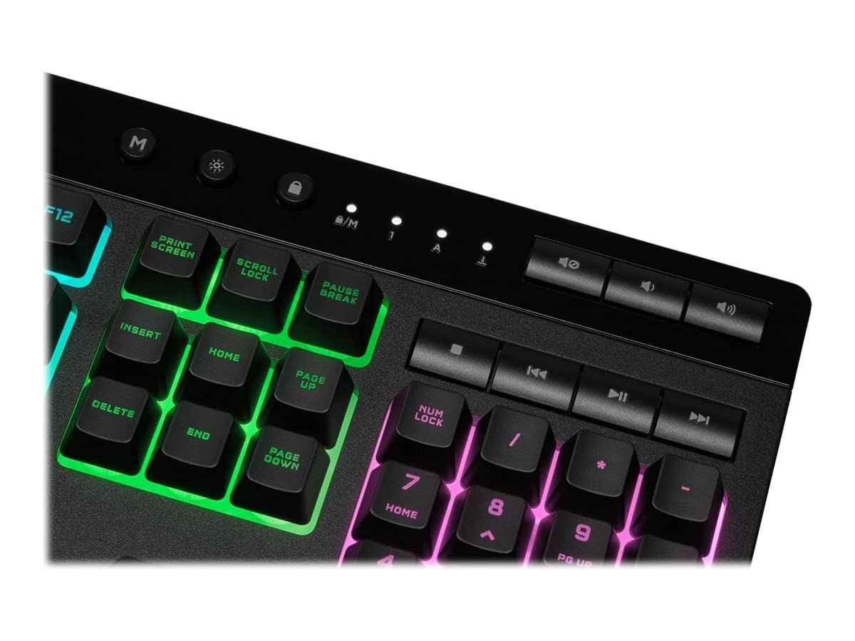 Corsair K55 RGB PRO klawiatura gamingowa z membranowymi klawiszami, dynamiczne podświetlenie RGB, 6 klawiszy makro z oprogramowaniem Elgata, zabezpieczona przed kurzem i wyciekiem, QWERTY, czarna