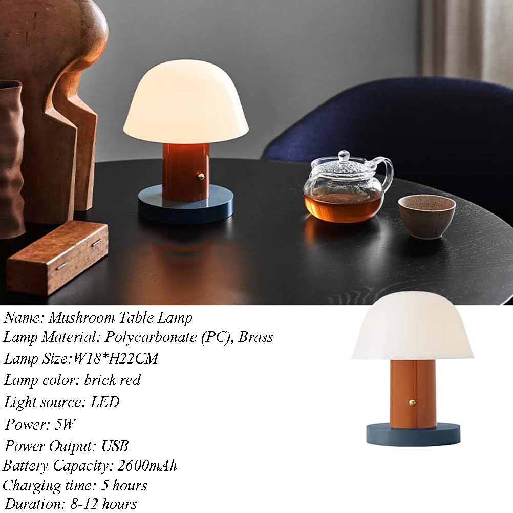 Pilz Lampe, LED Pilz Tischlampe Kabellos, Schreibtischlampe Touch Dimmbar mit USB-Aufladung, Mushroom Nachttischlampe,Tischleuchte Design Pilz, für Schlafzimmer, Wohnzimmer, BüRo,Rot