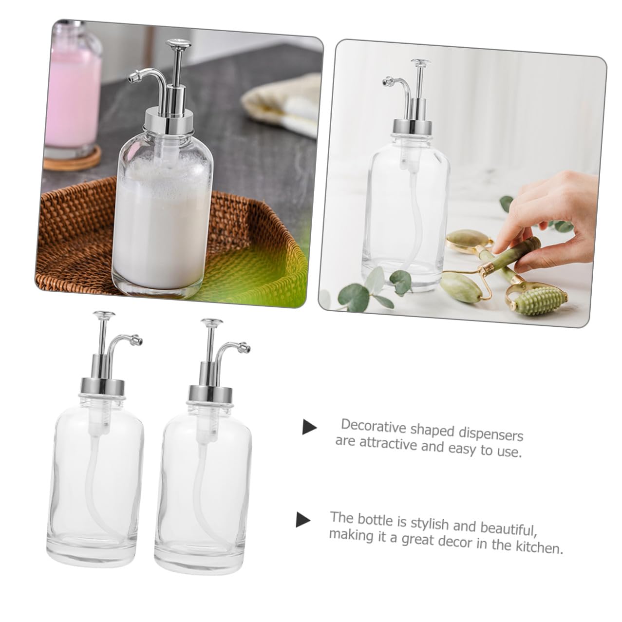 Distributeur de Sirop en Verre 500ml Lot de 2 Bouteilles Pompe Inox et Plastique Pp, Design Unique et Élégant Cuisine Pratique et Anti-gaspillage